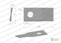 Nóż. nożyk kosiarka prawy 106x48x3mm otwór 21 zastosowanie 1042670 Claas WARYŃSKI ( sprzedawane po 25 )