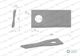 Nóż. nożyk kosiarka prawy 108x48x4mm otwór 21 zastosowanie 434972 Pottinger WARYŃSKI ( sprzedawane po 25 )