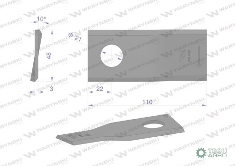 Nóż. nożyk kosiarka prawy 110x48x3mm otwór 21 zastosowanie 108P Galfre WARYŃSKI ( sprzedawane po 25 ) Nóż. nożyk kosiarka prawy 110x48x3mm otwór 21 zastosowanie 108P Galfre WARYŃSKI ( sprzedawane po 25 )