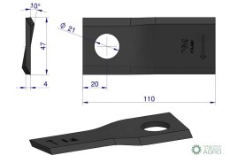 Nóż. nożyk kosiarka prawy 110X48X4mm otwór 21 zastosowanie RF 110/4 Famarol WARYŃSKI ( sprzedawane po 25 )