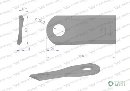 Nóż. nożyk kosiarka prawy 116x48x4mm otwór 20.5 zastosowanie 6804720 Kuhn WARYŃSKI ( sprzedawane po 25 )