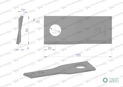 Nóż. nożyk kosiarka prawy 120X50X4mm otwór 21 zastosowanie RF 120/4 Pronar WARYŃSKI ( sprzedawane po 25 ) Nóż. nożyk kosiarka prawy 120X50X4mm otwór 21 zastosowanie RF 120/4 Pronar WARYŃSKI ( sprzedawane po 25 )