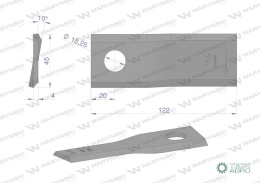 Nóż. nożyk kosiarka prawy 122x46x4mm otwór 18.25 zastosowanie 56451300 Kuhn WARYŃSKI ( sprzedawane po 25 )