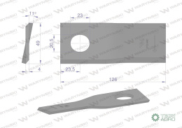 Nóż. nożyk kosiarka prawy 126x48x4mm otwór 20.5x23 zastosowanie 56110400 Kverneland Taarup WARYŃSKI ( sprzedawane po 25 )