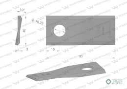 Nóż. nożyk kosiarka prawy 93x40x3mm otwór 16.2 zastosowanie 56151300 Kuhn WARYŃSKI ( sprzedawane po 25 )