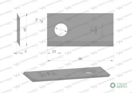 Nóż. nożyk kosiarka prawy 96X48X4mm otwór 19 zastosowanie 16503460 Deutz-Fahr WARYŃSKI ( sprzedawane po 25 )