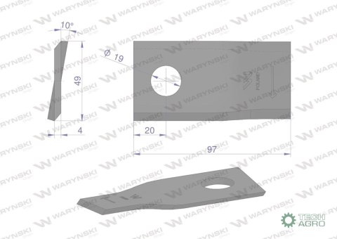 Nóż. nożyk kosiarka prawy 97x48x4mm otwór 19 zastosowanie 13800024 JF-Stoll WARYŃSKI ( sprzedawane po 25 ) Nóż. nożyk kosiarka prawy 97x48x4mm otwór 19 zastosowanie 13800024 JF-Stoll WARYŃSKI ( sprzedawane po 25 )