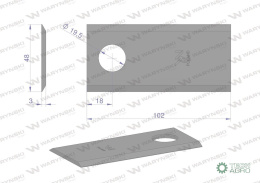 Nóż, nożyk kosiarka rotacyjna 102x48x3mm zastosowanie Samasz WARYŃSKI ( sprzedawane po 25 )