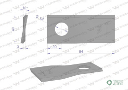 Nóż. nożyk kosiarka zwichrowany 94X40X3X19 lewy zastosowanie 1474195 001474195 Krone WARYŃSKI ( sprzedawane po 25 )