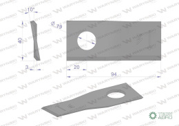 Nóż. nożyk kosiarka zwichrowany 94X40X3X19 prawy zastosowanie 1473025 001473025 Krone WARYŃSKI ( sprzedawane po 25 )