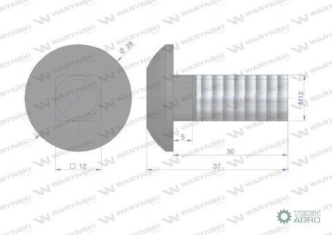 Śruba kpl. płużna grzybkowa podsadzana M12x30 mm kl.10.9 zastosowanie Lemken Smaragd Waryński Śruba kpl. płużna grzybkowa podsadzana M12x30 mm kl.10.9 zastosowanie Lemken Smaragd Waryński