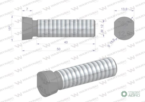 Śruba kpl. płużna oval z dwóch stron ścięta M12x50 mm kl.12.9 zastosowanie Kverneland Waryński M12X50OV2KV ( sprzedawane po 25 Śruba kpl. płużna oval z dwóch stron ścięta M12x50 mm kl.12.9 zastosowanie Kverneland Waryński M12X50OV2KV ( sprzedawane po 25