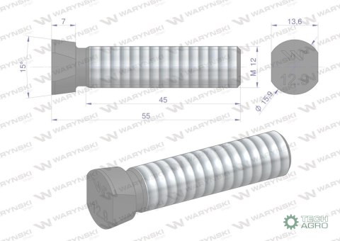 Śruba kpl. płużna oval z dwóch stron ścięta M12x55 mm kl.12.9 zastosowanie Kverneland Waryński M12X55OV2KV ( sprzedawane po 25 Śruba kpl. płużna oval z dwóch stron ścięta M12x55 mm kl.12.9 zastosowanie Kverneland Waryński M12X55OV2KV ( sprzedawane po 25