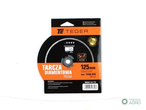 Tarcza diamentowa do cięcia na mokro pełna 125x22.23 mm TEGER Tarcza diamentowa do cięcia na mokro pełna 125x22.23 mm TEGER
