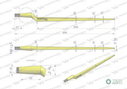 Ząb ładowacza CIĘŻKI uniwersalny Z L- 880 mm Tur na tuleję W-5791200 WARYŃSKI