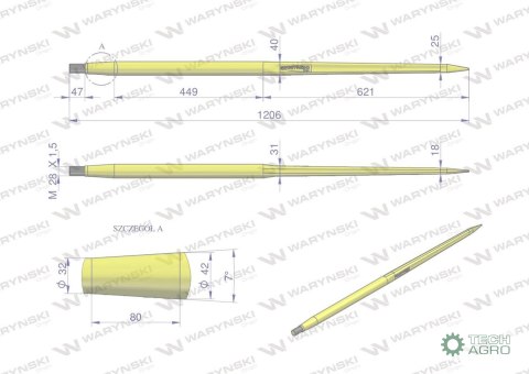 Ząb ładowacza CIĘŻKI uniwersalny prosty L- 1200 mm zastosowanie 5193-51563 Tur WARYŃSKI