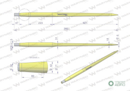 Ząb ładowacza CIĘŻKI uniwersalny prosty L- 980 mm Tur na tuleję W-5791200 WARYŃSKI