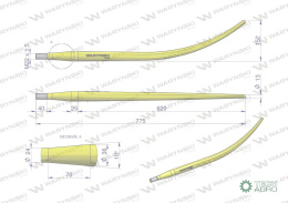 Ząb ładowacza wygięty zamykający L- 780 mm chwytak (krokodyl) Tur WARYŃSKI