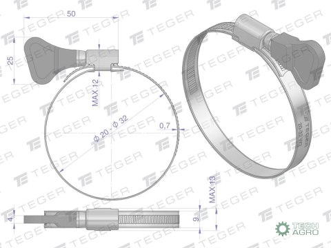 OPASKA ŚLIM.20-32 SZEROKOŚĆ 9MM TEGER Z POKRĘTŁEM OPASKA ŚLIM.20-32 SZEROKOŚĆ 9MM TEGER Z POKRĘTŁEM