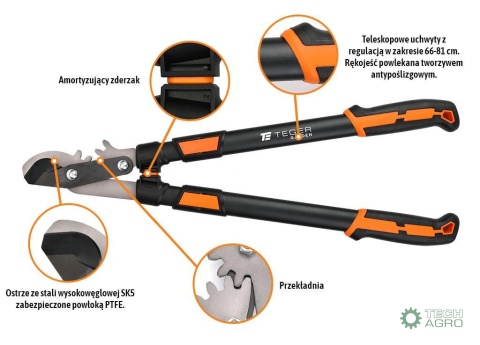 Sekator nożycowy - dwuręczny teleskopowy / TEGER Sekator nożycowy - dwuręczny teleskopowy / TEGER