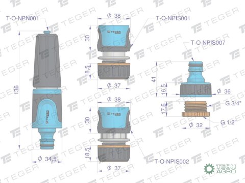 Zestaw natryskowy 1/2" & 3/4" TEGER Zestaw natryskowy 1/2" & 3/4" TEGER