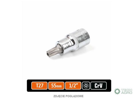 Klucz nasadowy 1/2" z bitem TORX 55 mm/T27 / (z otworem) / TEGER Klucz nasadowy 1/2" z bitem TORX 55 mm/T27 / (z otworem) / TEGER