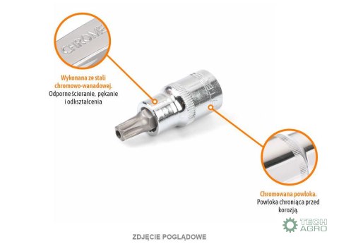 Klucz nasadowy 1/2" z bitem TORX 55 mm/T27 / (z otworem) / TEGER Klucz nasadowy 1/2" z bitem TORX 55 mm/T27 / (z otworem) / TEGER