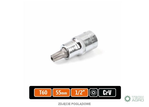 Klucz nasadowy 1/2" z bitem TORX 55 mm/T60 / (z otworem) / TEGER Klucz nasadowy 1/2" z bitem TORX 55 mm/T60 / (z otworem) / TEGER