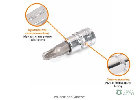 Klucz nasadowy 1/4" z bitem PZ 37 mm/PZ2 / TEGER Klucz nasadowy 1/4" z bitem PZ 37 mm/PZ2 / TEGER