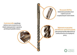 Wiertło do betonu widiowe - SDS PLUS 4-ostrzowe 10x210 mm / TEGER